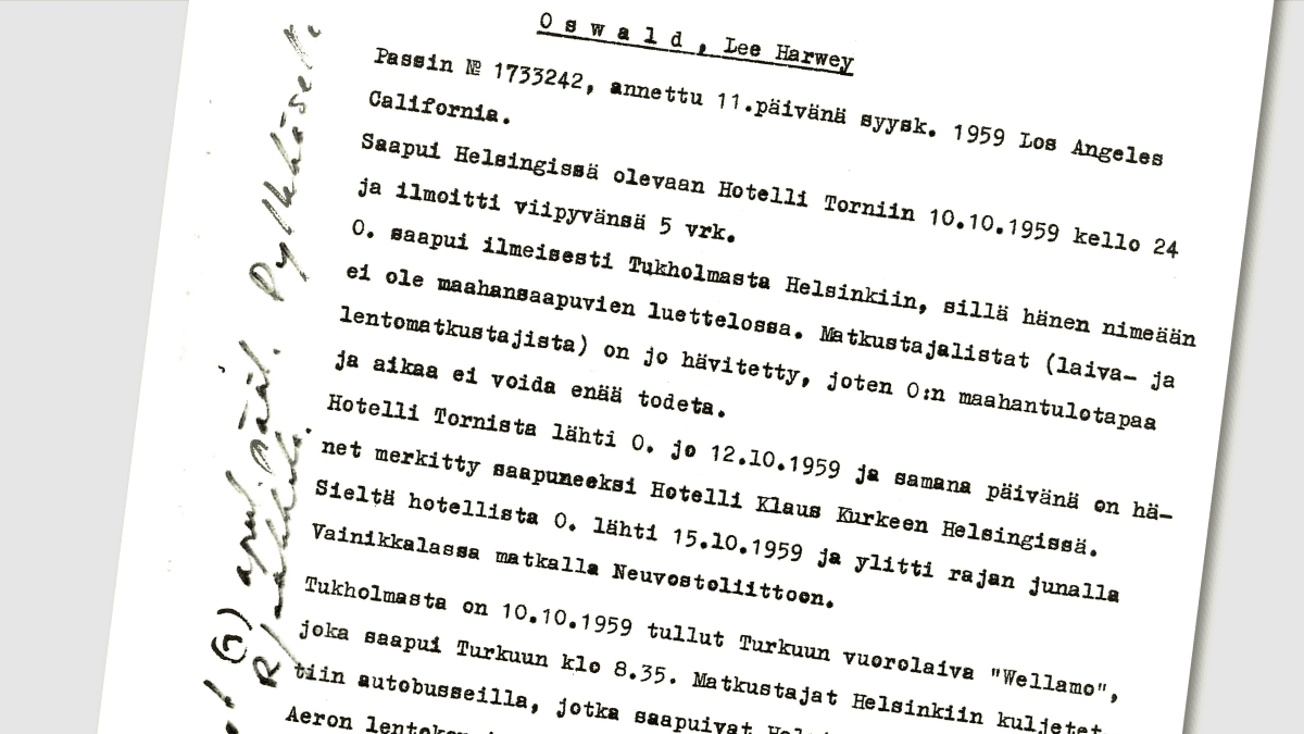 Extract from a document dated 9 July 1964, summarising Oswald's movements in Finland in October of 1959.