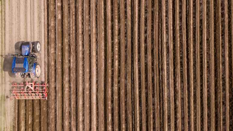 Aerial photo of a tractor taken from above. 