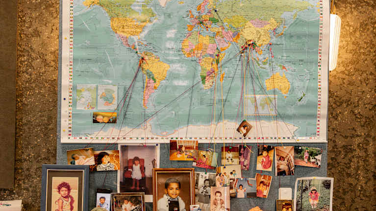 Photo shows a map on a wall.