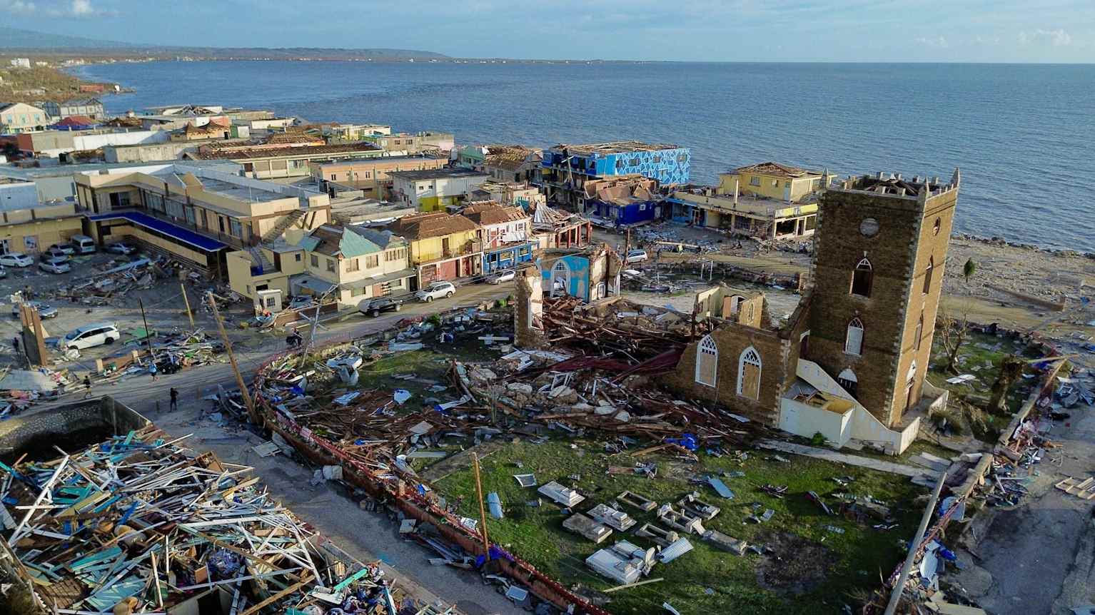 Aerial view of devastation in Black River, Jamaica.