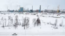 Metsä Fibren Kemin biotuotetehtaan rakennustyömaa helmikuussa 2022