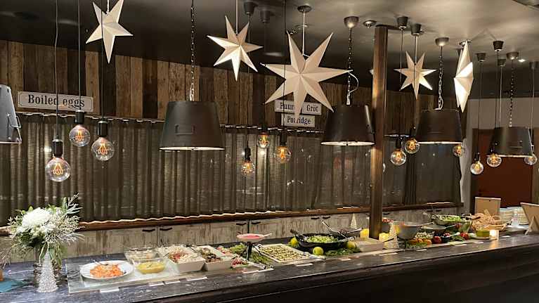 A standing Christmas lunch table in a restaurant.