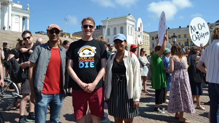 Demonstrators at the Mass Protest against the new Finnish Immigration Policy in Helsinki 27 June 2023.