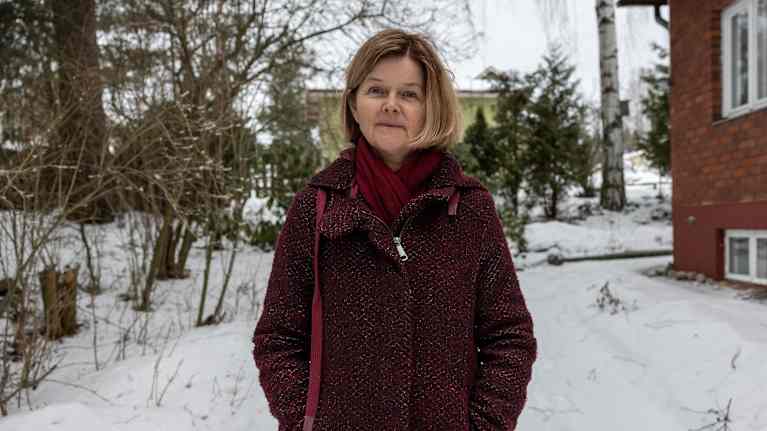 Päivi Topo, Ombudsman for the Elderly, looks into the camera.