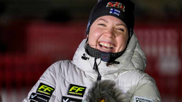 Kerttu Niskanen smiles at the World Cup in Ruka.