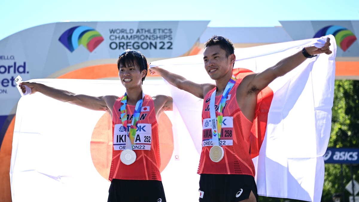 Koki Ikeda ja Toshikazu Yamanishi olivat kärkikaksikko 20 kilometrin kilpakävelyssä.