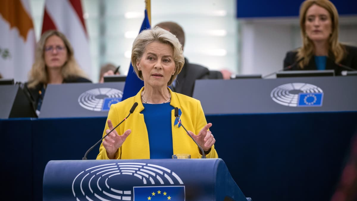 EU-komission puheenjohtaja Ursula von der Leyen piti unionin tilaa koskevan puheen EU-parlamentille keskiviikkona, 14.9.2022.