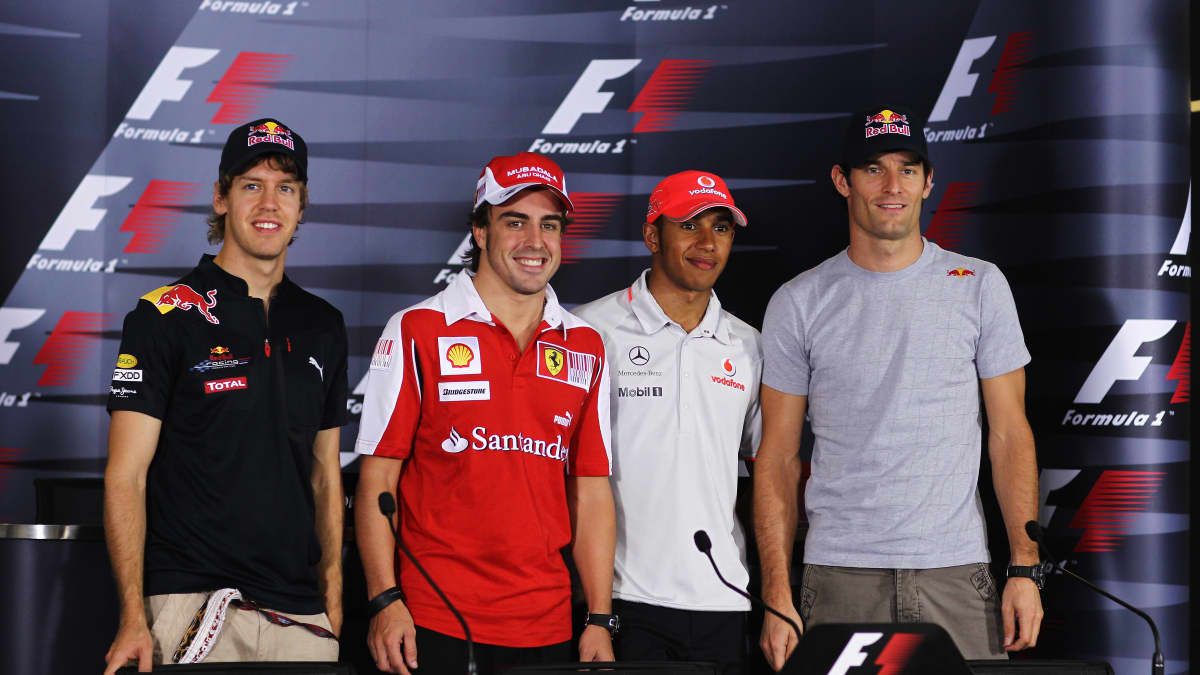 Sebastian Vettel, Fernando Alonso, Lewis Hamilton ja Mark Webber.
