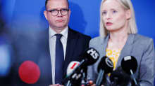 Photo shows Prime Minister Petteri Orpo and Finance Minister Riikka Purra at a press conference.