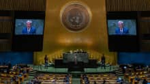 President Niinistö speaking at the UN General Assembly in New York.
