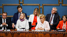 Petteri Orpo, Riikka Purra, Anna-Maja Henriksson ja Sari Essayah.