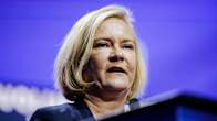 Photo shows Interior Minister Mari Rantanen of the Finns Party speaking at an event in Tampere.