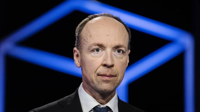 Perussuomalaisten puheenjohtaja Jussi Halla-aho osallistui Pasilassa Ylen kuntavaalitenttiin 18. toukokuuta.