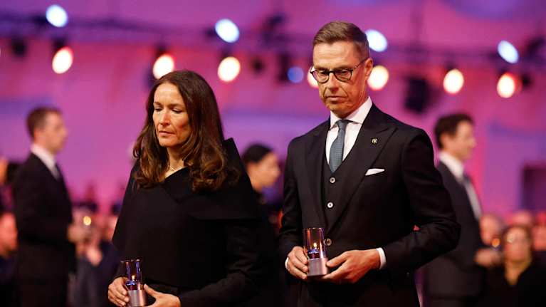 Presidentti Alexander Stubb oli muistotilaisuudessa. Kuva: Wojtek Radwanski / AFP