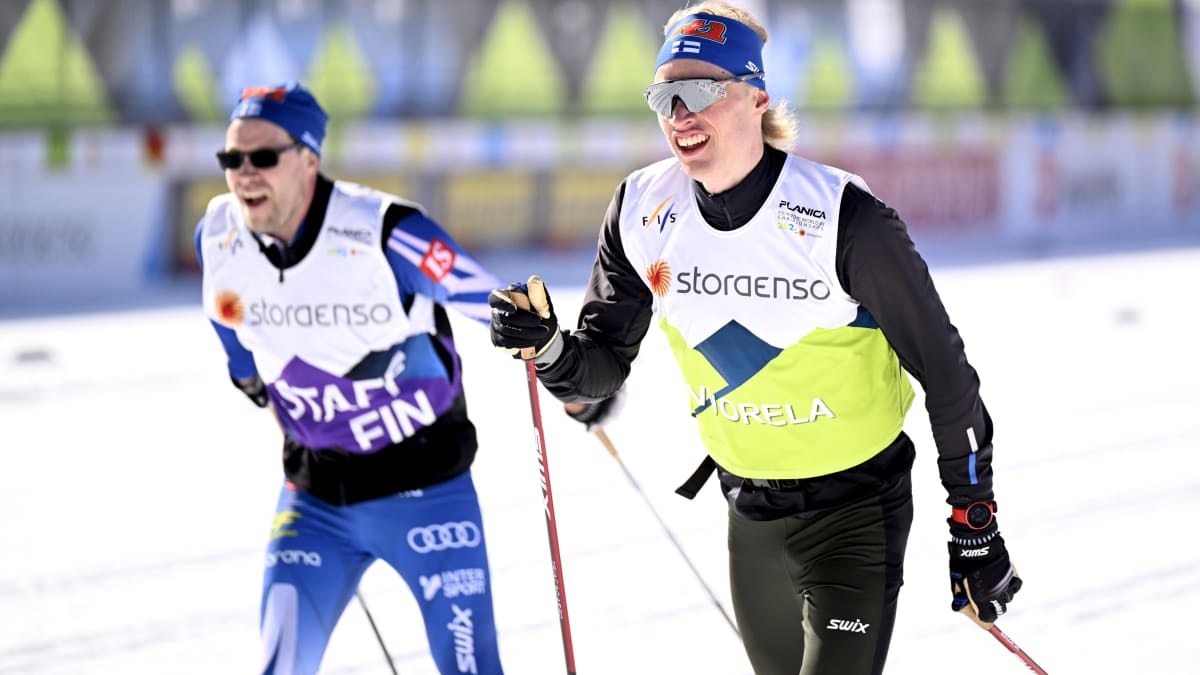 Iivo Niskanen ja Olli Ohtonen harjoittelemassa Planicassa 21.2.2023.