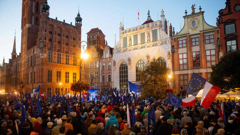 Eu-myönteinen mielenosoitus Gdanskissa, Puolassa.