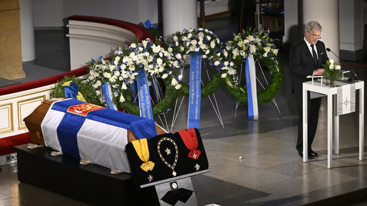 President Sauli Niinistö spoke at Ahtisaari’s funeral. Photo: Heikki Saukkomaa / Lehtikuva