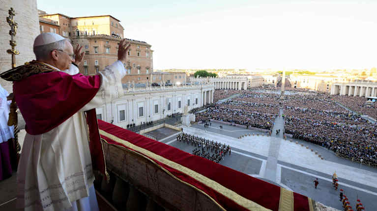 New Pope Leo XIV greeted people at the Vatican on Thursday after becoming pope. Photo: Vatican