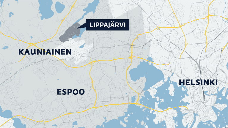 Kartta Lippajärven sijainnista Espoossa