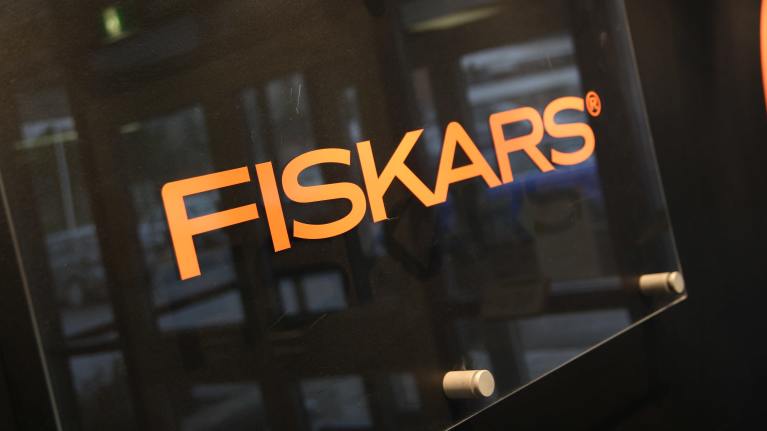Photo shows the Fiskars logo.