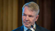   Suomen ulkoministeri Pekka Haavisto lehdistötilaisuudessa Säätytalolla