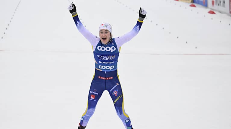 Image of Ebba Andersson celebrating.