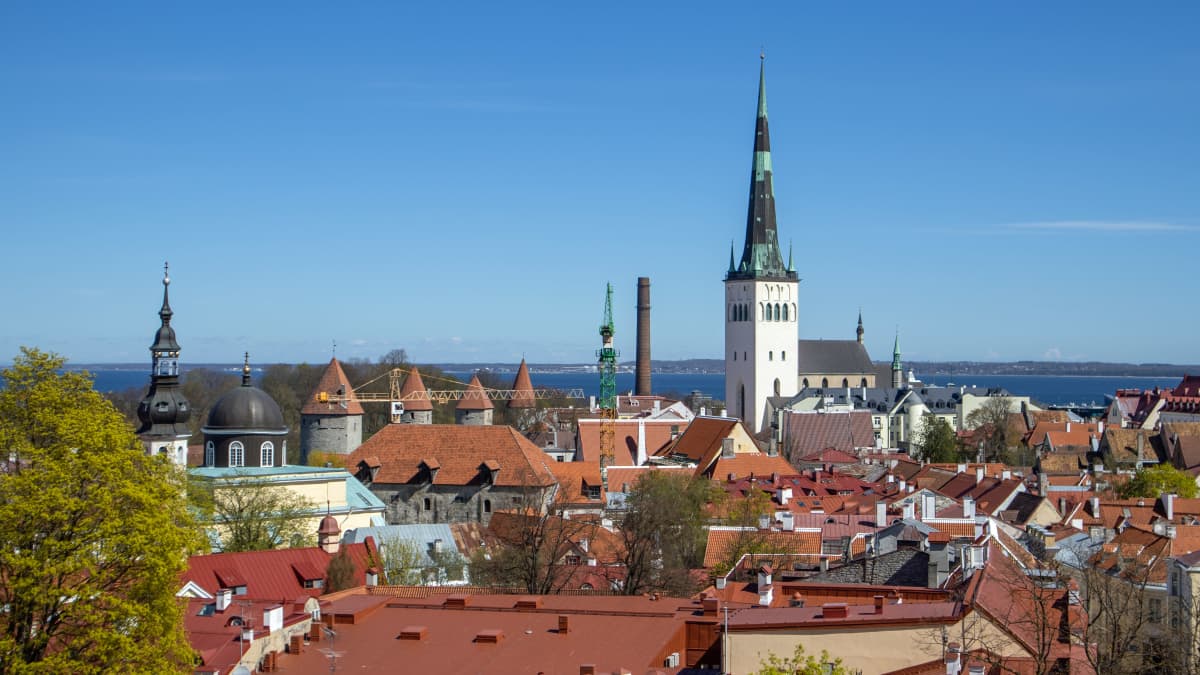 Vi över Tallinn med hamnen.