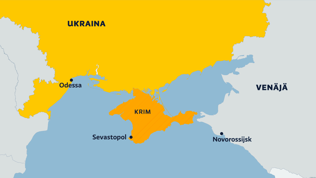 Kartta, jossa näkyy Krim ja Etelä-Ukraina
