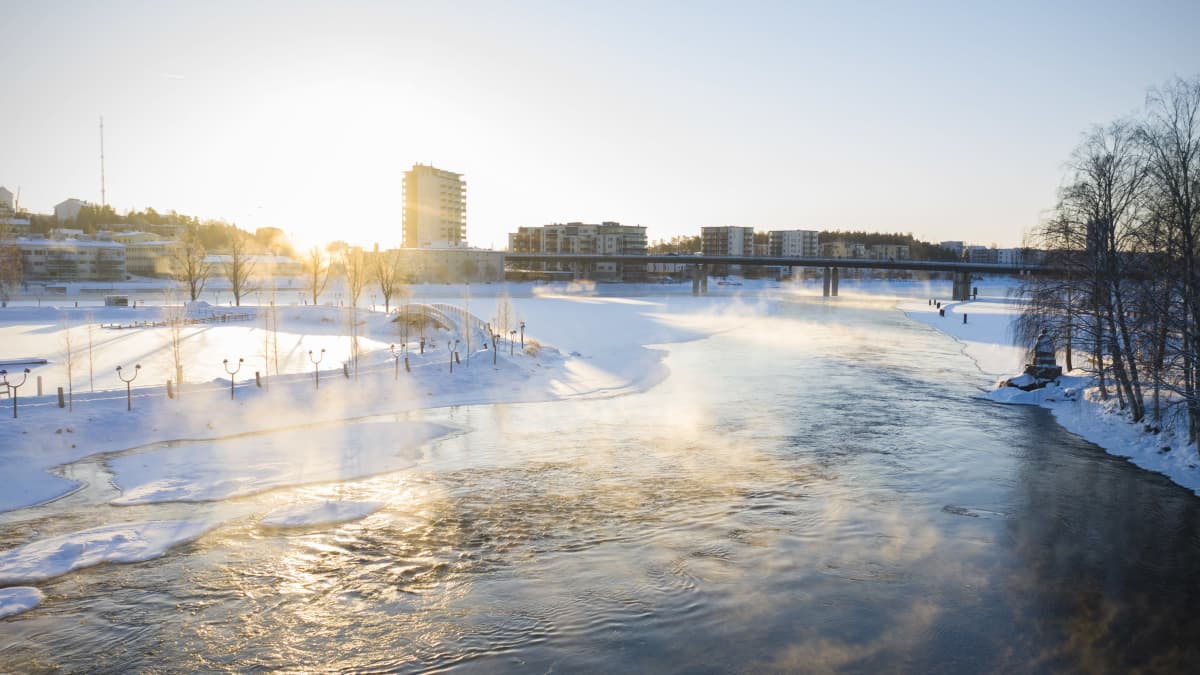 Pielisjoki höyryää aurinkoisena pakkaspäivänä.