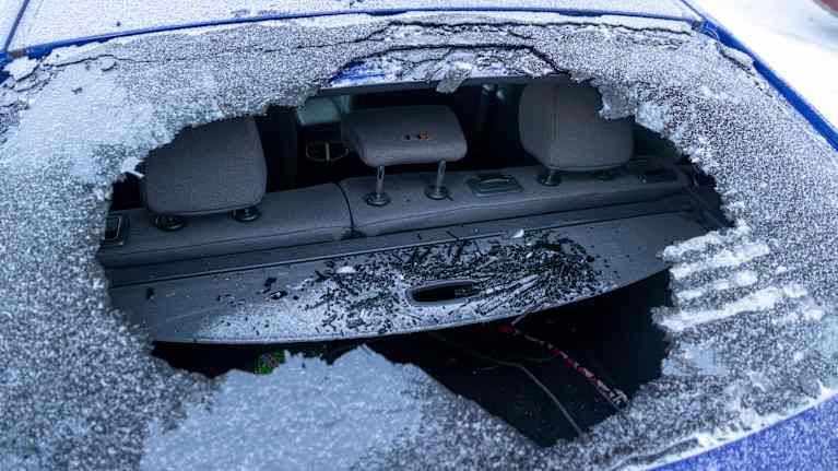 Taxi rear windshield broken in Rovaniemi.