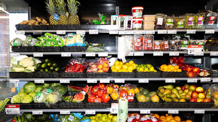 Production shelves in food stores.
