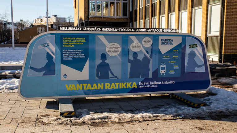 A billboard advertising the upcoming tram in Vantaa’s Tikkurila district. 