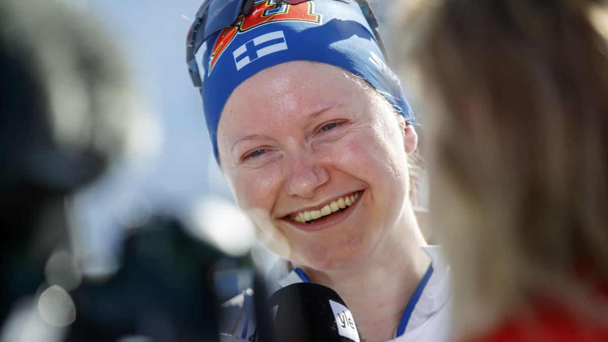 Johanna Matintalo Yle Urheilun haastattelussa Planicassa.