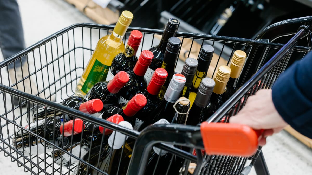 A trolley full of wine bottles