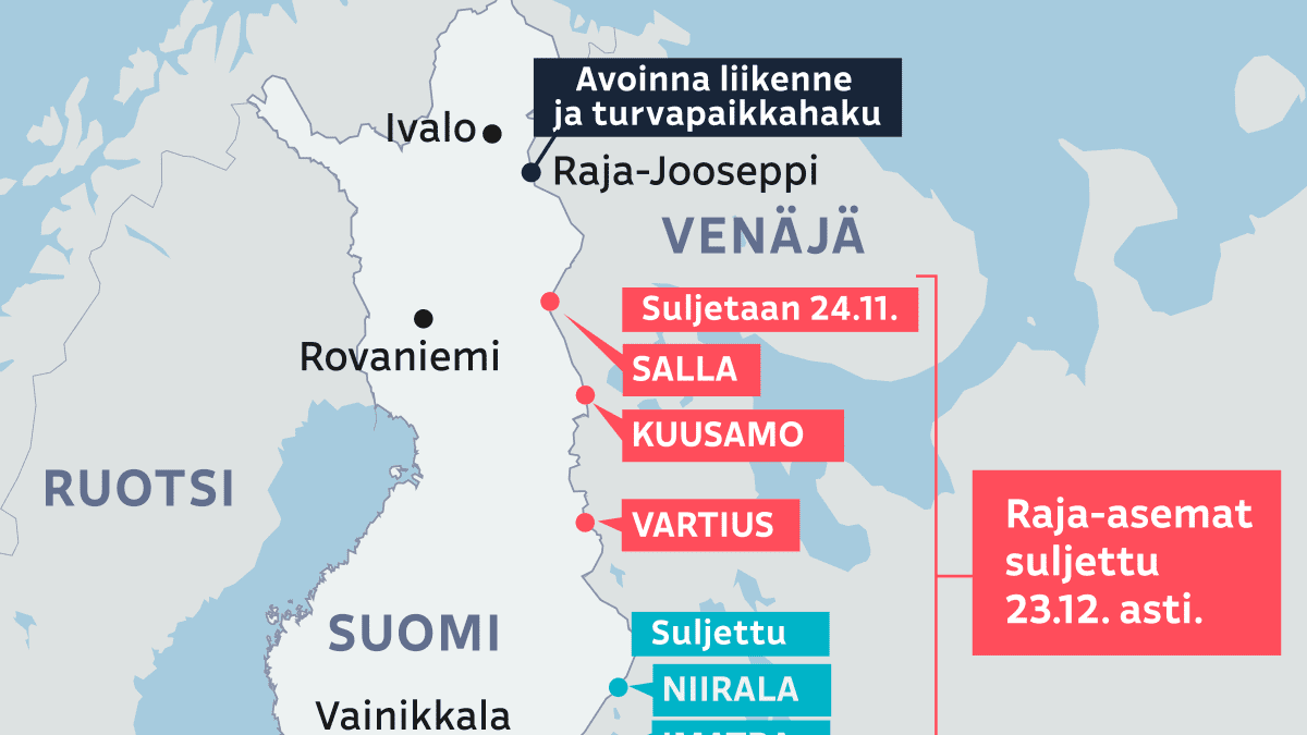Raja-Jooseppi on pohjoisin rajanylityspaikka itärajalla. Muut rajanylityspaikat ovat kiinni. Kuva: Miku Huttunen / Yle