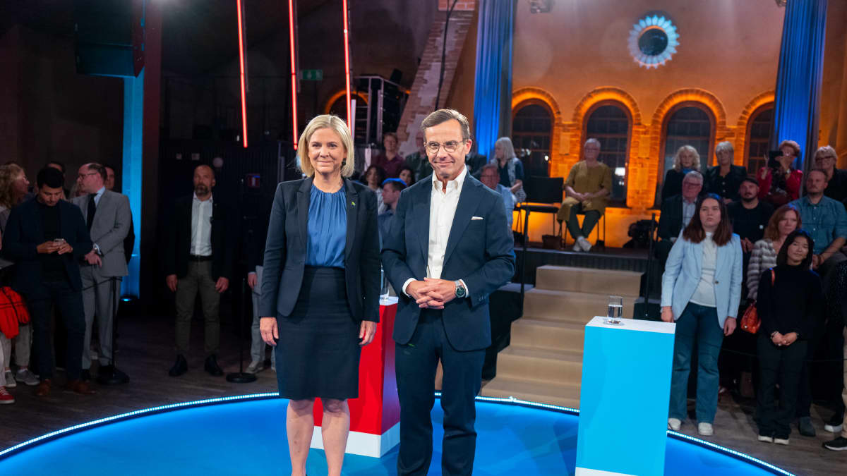 Magdalena Andersson ja Ulf Kristersson vaalikeskustelussa.