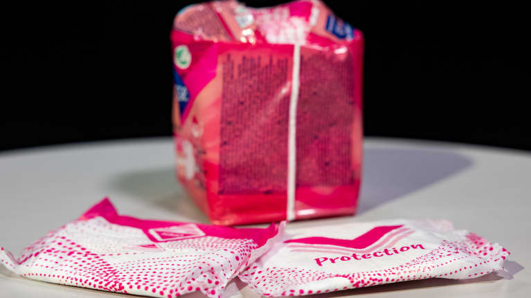 Sanitary pads on a table.
