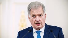 Tasavallan presidentti Sauli Niinistö pitää lehdistötilaisuutta presidentin linnassa.