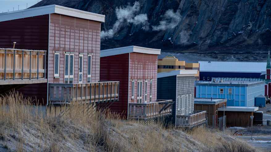 Yksityisiä puisia asuintaloja ‍rivissä.