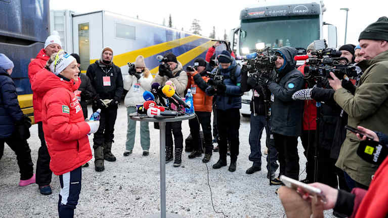 Therese Johaug meets the press in Ruka 2024.