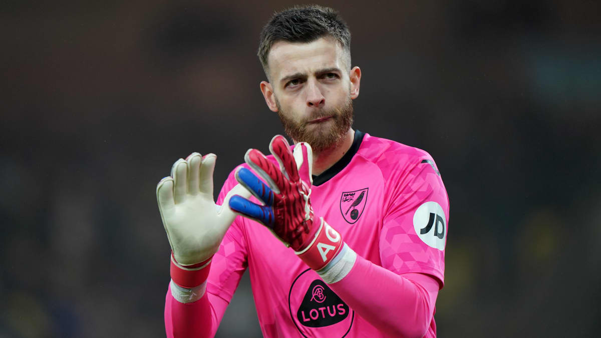 Norwichin maalivahti Angus Gunn ottelussa Arsenalia vastaan 26.12.2021.