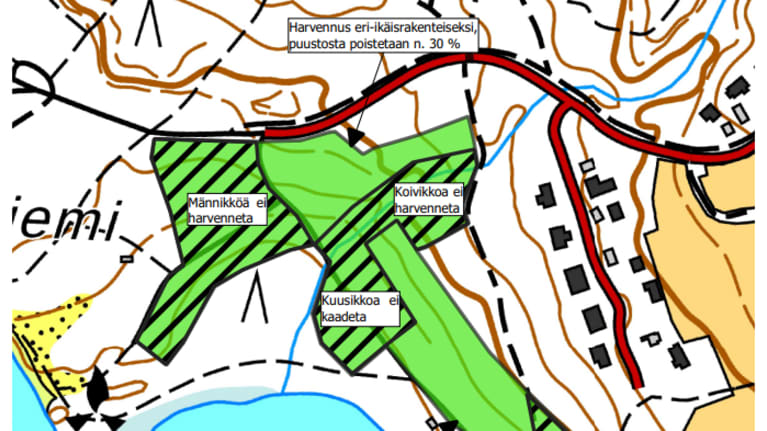 Kartta, jossa näkyy Höytiäisen rantaa ja Kontiolahden Vierevänniemi.