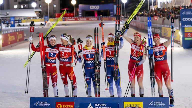 Image 16: Davos team sprint winners' podium for women.