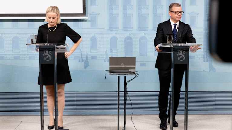  Prime Minister Petteri Orpo and Minister of Finance Riikka Purra at the budget meeting. 