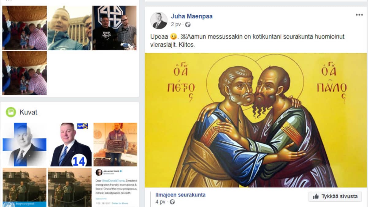 Kuvakaappaus Juha Mäenpään Facebook-sivusta, jossa hän kommentoi Ilmajoen seurakunnan Facebook-päivitystä sanoin: Upeaa. ￼Aamun messussakin on kotikuntani seurakunta huomioinut vieraslajit. Kiitos.
