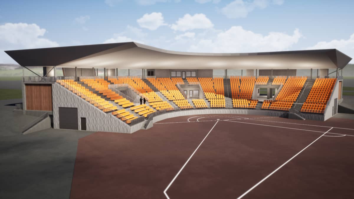 Havainnekuva Jyväskylään rakennettavan pesäpallostadionin katsomosta.