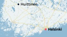 Kartta, jossa näkyy Huittinen ja Helsinki.