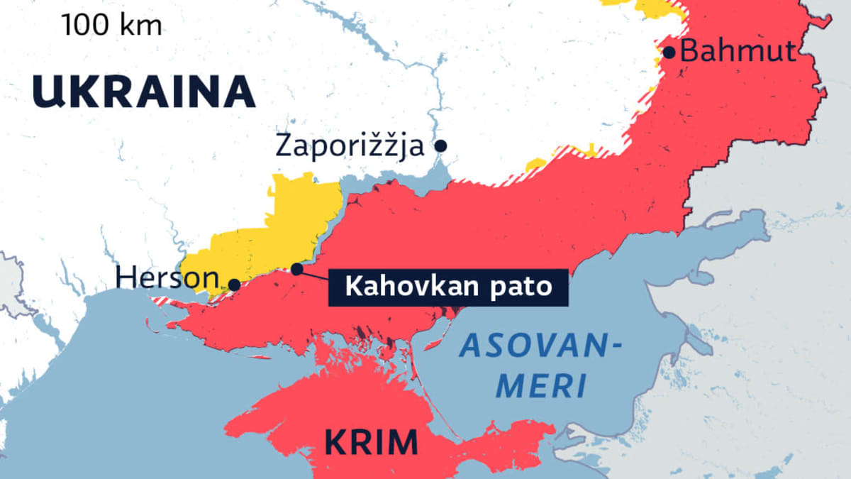 Kartalla Venäjän valtaamat alueet Ukrainassa 6.6.2023