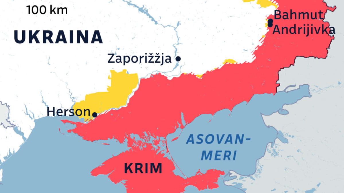 Kartalla Venäjän valtaamat alueet Ukrainassa 15.9.2023