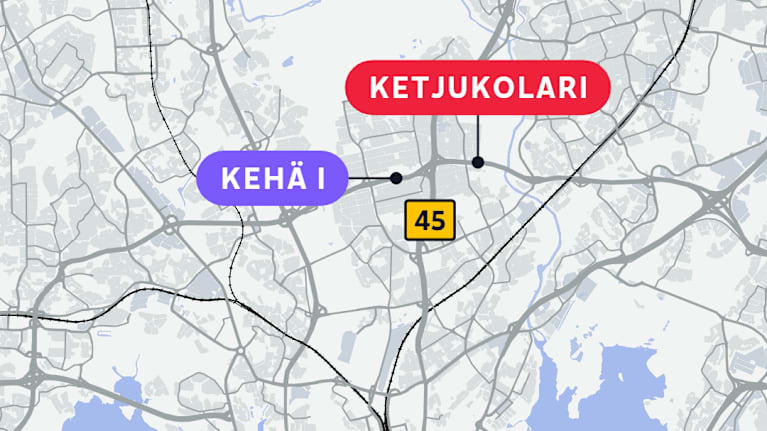 Map showing location of chain collision on Ring Road I.